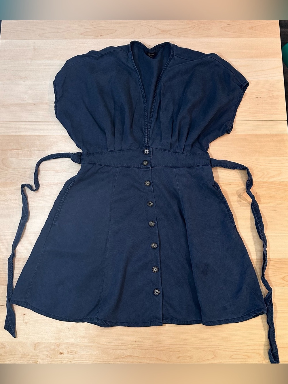 Quince Vintage Wash Tencel Button Front Dress size M midnight blue